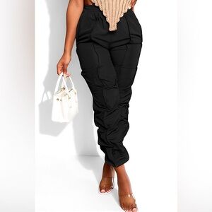 Black Ruched Detail Trousers with Elegant Fit
